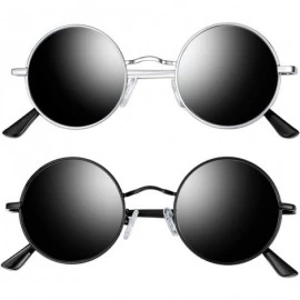 Round Polarized Lennon Round Sunglasses Women Men Circle Hippie Sun Glasses - 2 Pack (Black+ Silver) - C118W2LRE76 $29.67
