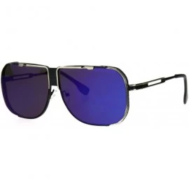 Square Fashion Sunglasses Retro Modern Square Metal Frame Mirror Lens UV 400 - Black (Blue Purple Mirror) - CX186866OU8 $22.51