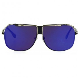 Square Fashion Sunglasses Retro Modern Square Metal Frame Mirror Lens UV 400 - Black (Blue Purple Mirror) - CX186866OU8 $11.11