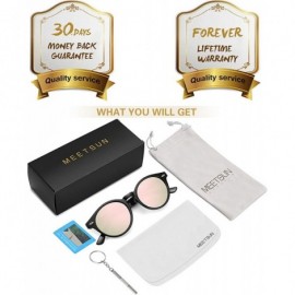 Sport Classic Polarized Sunglasses for Women Round Retro Vintage Designer Style - Black-light Pink Mirrored - CC18A4G22CZ $12.57
