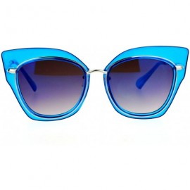 Cat Eye Flat Panel Mirror Lens Oversize Cat Eye Double Frame Womens Sunglasses - Blue Silver - CJ12KOH4I6R $26.51