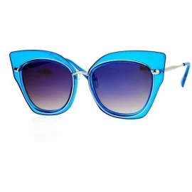 Cat Eye Flat Panel Mirror Lens Oversize Cat Eye Double Frame Womens Sunglasses - Blue Silver - CJ12KOH4I6R $9.45