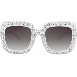 Goggle ROYAL GIRL Elton Square Rhinestone Sunglasses Oversized Diamond Bling Bling Glasses - Clear Gray Gradient Frame - C818...