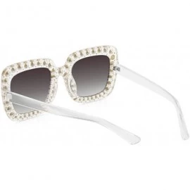 Goggle ROYAL GIRL Elton Square Rhinestone Sunglasses Oversized Diamond Bling Bling Glasses - Clear Gray Gradient Frame - C818...