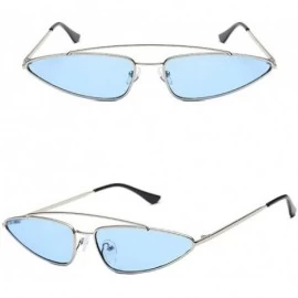 Cat Eye Unisex Flat Top Small Triangle Metal Fram Sunglasses for men/Women Cat Eye Vintage Sun Glasses UV400 - Gold/Blue - CK...