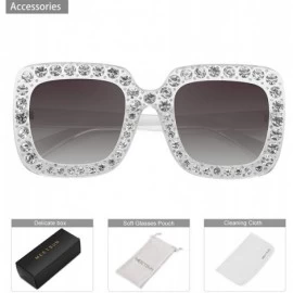 Goggle ROYAL GIRL Elton Square Rhinestone Sunglasses Oversized Diamond Bling Bling Glasses - Clear Gray Gradient Frame - C818...