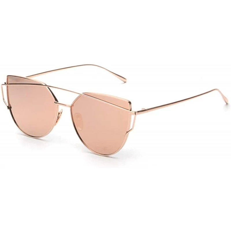 Cat Eye Fashion Sunglasses Coating Mirror Glasses - Rose Gold - CN18UKZI39K $9.11