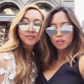 Cat Eye Fashion Sunglasses Coating Mirror Glasses - Rose Gold - CN18UKZI39K $18.72