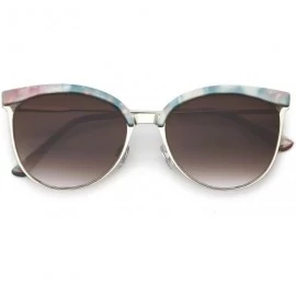 Round Modern Semi Rimless Cutout Slim Arms Flat Lens Cat Eye Sunglasses 55mm - Green Pink Silver / Lavender - CR184RAEWZY $21.59
