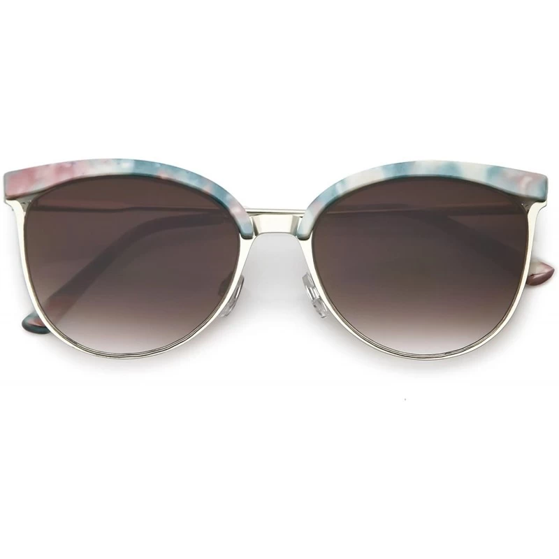 Round Modern Semi Rimless Cutout Slim Arms Flat Lens Cat Eye Sunglasses 55mm - Green Pink Silver / Lavender - CR184RAEWZY $21.59