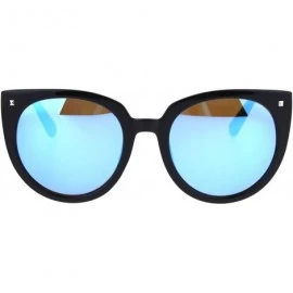 Round Retro Womens Round Oversize Color Mirror Cat Eye Sunglasses - Black Blue - CF185ORN58M $23.10