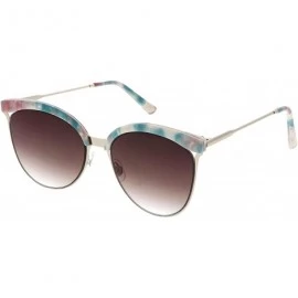 Round Modern Semi Rimless Cutout Slim Arms Flat Lens Cat Eye Sunglasses 55mm - Green Pink Silver / Lavender - CR184RAEWZY $21.59