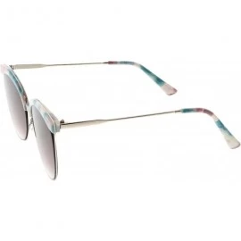 Round Modern Semi Rimless Cutout Slim Arms Flat Lens Cat Eye Sunglasses 55mm - Green Pink Silver / Lavender - CR184RAEWZY $21.59