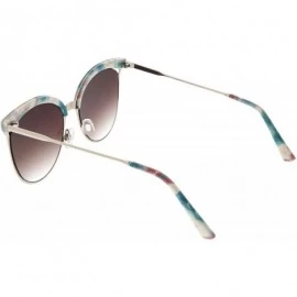 Round Modern Semi Rimless Cutout Slim Arms Flat Lens Cat Eye Sunglasses 55mm - Green Pink Silver / Lavender - CR184RAEWZY $12.84