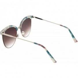 Round Modern Semi Rimless Cutout Slim Arms Flat Lens Cat Eye Sunglasses 55mm - Green Pink Silver / Lavender - CR184RAEWZY $21.59