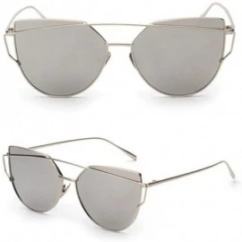Oval Fashion Classic Women Metal Frame Mirror Sunglasses Cat Eye Glasses - Silver - CU12JU2XIBN $8.79