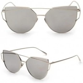 Oval Fashion Classic Women Metal Frame Mirror Sunglasses Cat Eye Glasses - Silver - CU12JU2XIBN $18.07