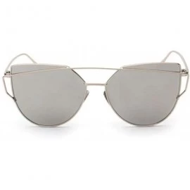 Oval Fashion Classic Women Metal Frame Mirror Sunglasses Cat Eye Glasses - Silver - CU12JU2XIBN $8.79