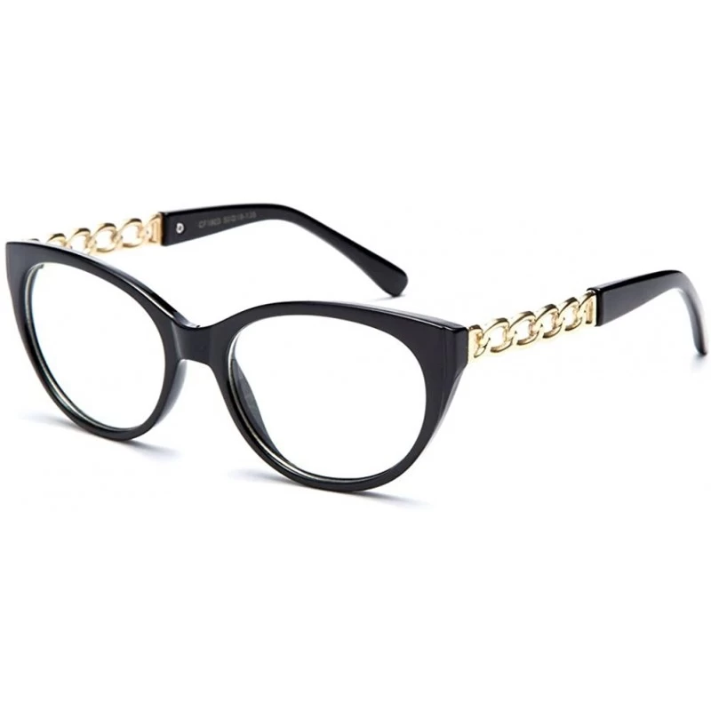 Square Unisex Clear Lens Temple Design Cat Eye Fashion Glasses - Black - C911KQRUOQT $19.24