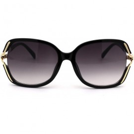 Rectangular Womens Exposed Lens Side Chic Plastic Butterfly Sunglasses - Black White Smoke - CP18ZWQZKGH $15.31