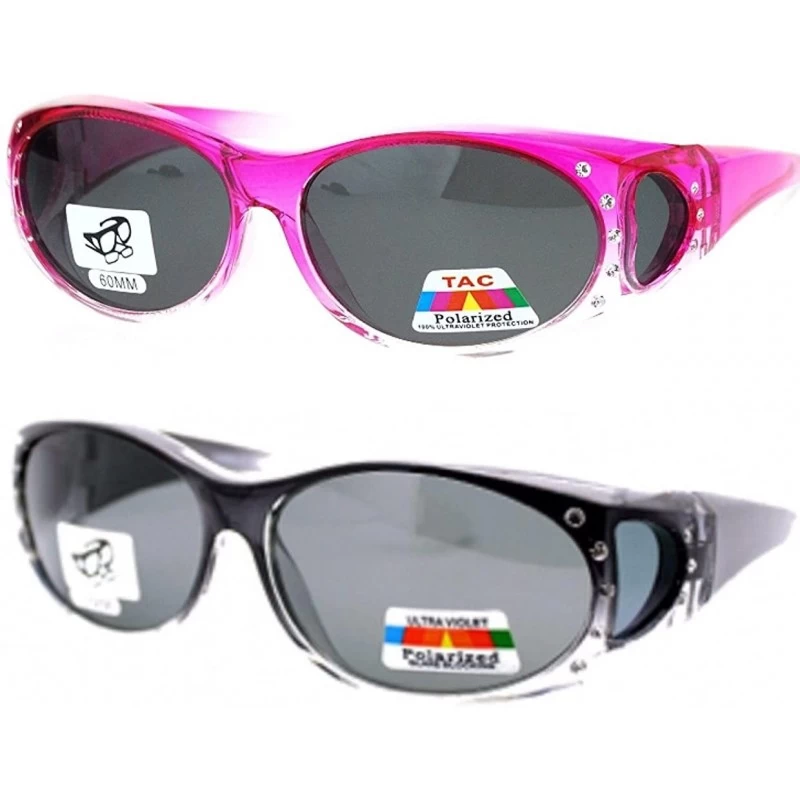 Shield 2 Womens Polarized Rhinestone Fit Over Ombre Sunglasses Wear Over Eyeglasses - 1 Grey / 1 Pink - CS18EDLAK6A $28.57