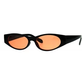 Oval Womens Super Slim Sunglasses Black Oval Frame Modern Style Shades Color Lens - Black - CS18C2D8WQX $12.07