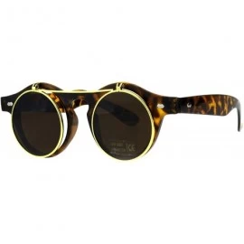 Round Hipster Filp Up Circle Lens Plastic Horned Sunglasses - Tortoise Brown - C618E9K84RO $18.41