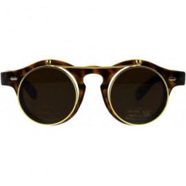 Round Hipster Filp Up Circle Lens Plastic Horned Sunglasses - Tortoise Brown - C618E9K84RO $10.17