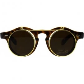 Round Hipster Filp Up Circle Lens Plastic Horned Sunglasses - Tortoise Brown - C618E9K84RO $10.17