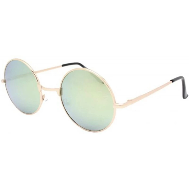 Round LENNON Round Lens Metal Sunglasses - Gold - Green Reflective Lens - CC199ZRGUSM $15.80