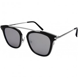 Rectangular Classic Horned Ribbed Sunnies w/Optical Frame and Flat Mirrored Lens 3316 - Black+silver - C41846OX8YR $22.75