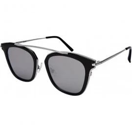 Rectangular Classic Horned Ribbed Sunnies w/Optical Frame and Flat Mirrored Lens 3316 - Black+silver - C41846OX8YR $19.57