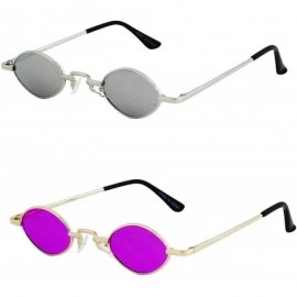 Oval Vintage Slender Oval Sunglasses Small Metal Frame Candy Colors - 2 Pack Silver and Purple - CX19849T2O6 $29.77