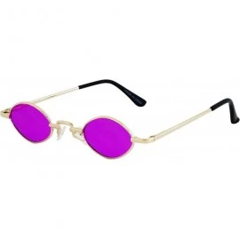 Oval Vintage Slender Oval Sunglasses Small Metal Frame Candy Colors - 2 Pack Silver and Purple - CX19849T2O6 $17.40