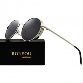 Goggle Steampunk Retro Polarized Sunglasses for Women Men Vintage Classic Designer Sun Glasses - Silver Frame Gray Lens - C31...