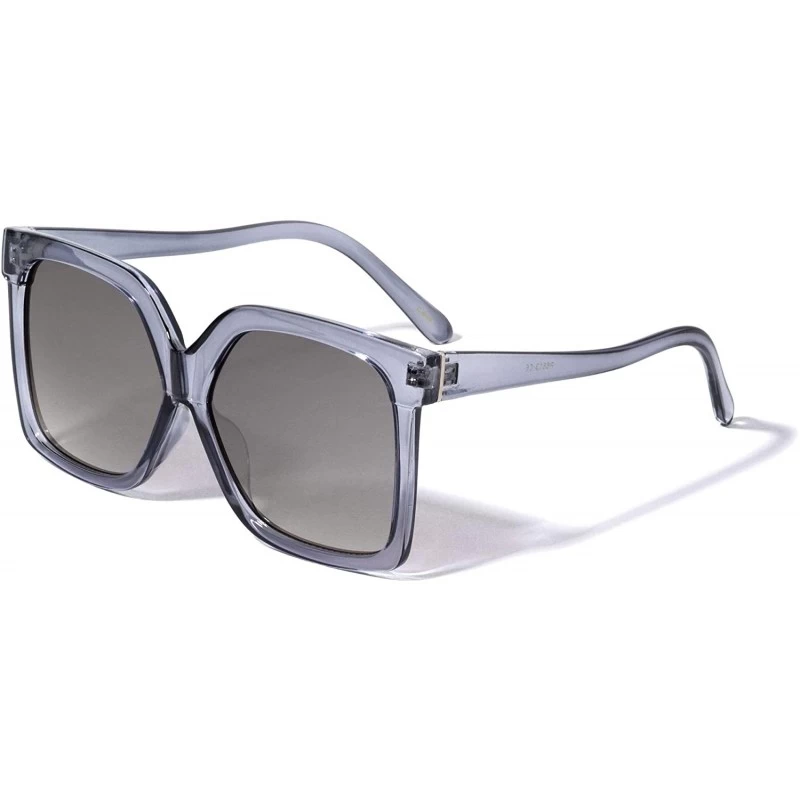 Oversized Oversized Squared Butterfly Curved Temple Sunglasses - Grey Blue Crystal - CK1993AKYOM $15.79