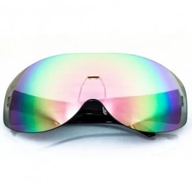 Aviator Big Huge Oversize Glasses Rimless Shield Visor Aviator Sunglasses Mirror Oceanic Tinted Lens - Rainbow Mirror - CB11H...