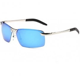 Rectangular Men Classic Retro UV400 Polarized Sunglasses Mirror Driving Half Frame Glasses - Blue - C1182GGQSWU $6.98