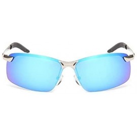 Rectangular Men Classic Retro UV400 Polarized Sunglasses Mirror Driving Half Frame Glasses - Blue - C1182GGQSWU $6.98