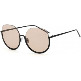 Round Retro Round Frame Sunglasses Female Metal Half Frame Men Brown Big Box sunglasses - Brown - CE18WYTRYHC $9.57