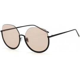 Round Retro Round Frame Sunglasses Female Metal Half Frame Men Brown Big Box sunglasses - Brown - CE18WYTRYHC $22.84