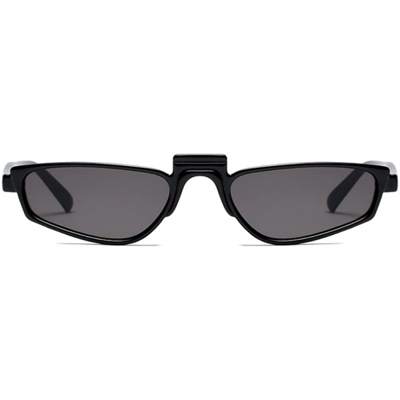 Rectangular Super Skinny Narrow Geometric Small Sunglasses for Women Men Plastic Slim Frame - Black - CE187ER53OI $9.00