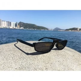 Rectangular Super Skinny Narrow Geometric Small Sunglasses for Women Men Plastic Slim Frame - Black - CE187ER53OI $9.00