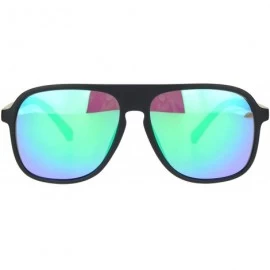Sport Mens Racer Plastic Flat Top Mobster Pilots Style Sunglasses - Black Teal Mirror - CY18MD66AAD $8.69