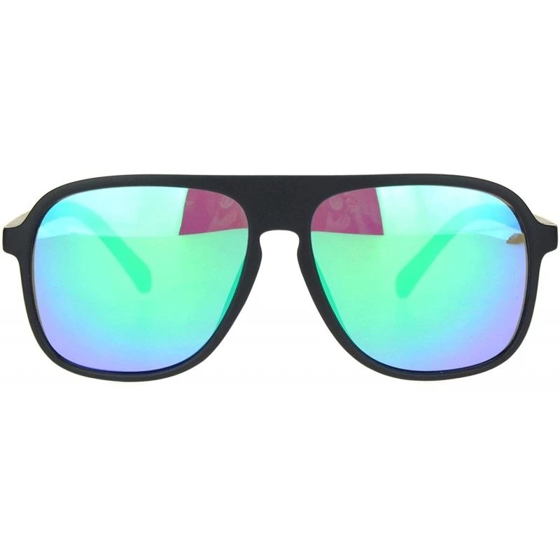Sport Mens Racer Plastic Flat Top Mobster Pilots Style Sunglasses - Black Teal Mirror - CY18MD66AAD $8.69