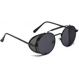 Oversized Round Sunglasses - Classic Retro Metal Steampunk Style Punk Glasses for Unisex - Black Frame Grey Lens - CS190G27RG...