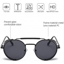 Oversized Round Sunglasses - Classic Retro Metal Steampunk Style Punk Glasses for Unisex - Black Frame Grey Lens - CS190G27RG...