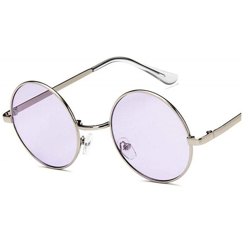 Oval Fashion Vintage Metal Round Sunglasses Women Luxury Color Coated Glasses Retro Oculos De Sol - Purple - CO197Y7GUHY $20.51