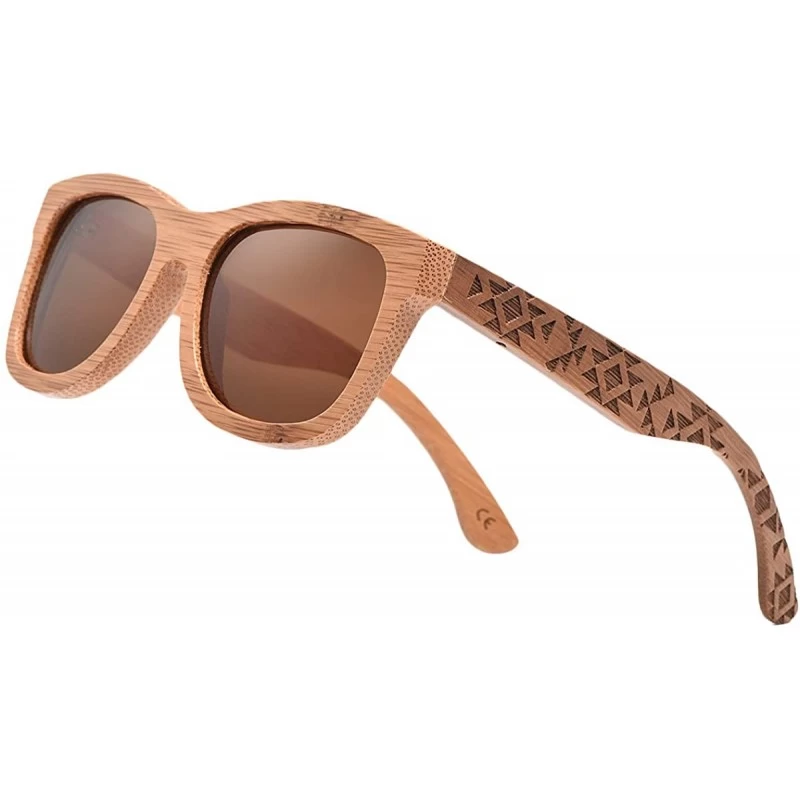 Aviator Bamboo Wood Polarized Sunglasses For Men & Women - Temple Carved Collection - CO189CQ42OW $21.29