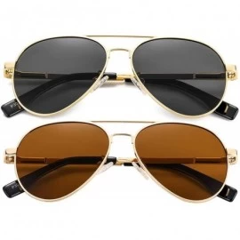 Aviator 2-Pack Polarized Small Aviator Sunglasses for Small Face Women Men Juniors - 52mm - Gold/Grey + Gold/Brown - CO196LUD...